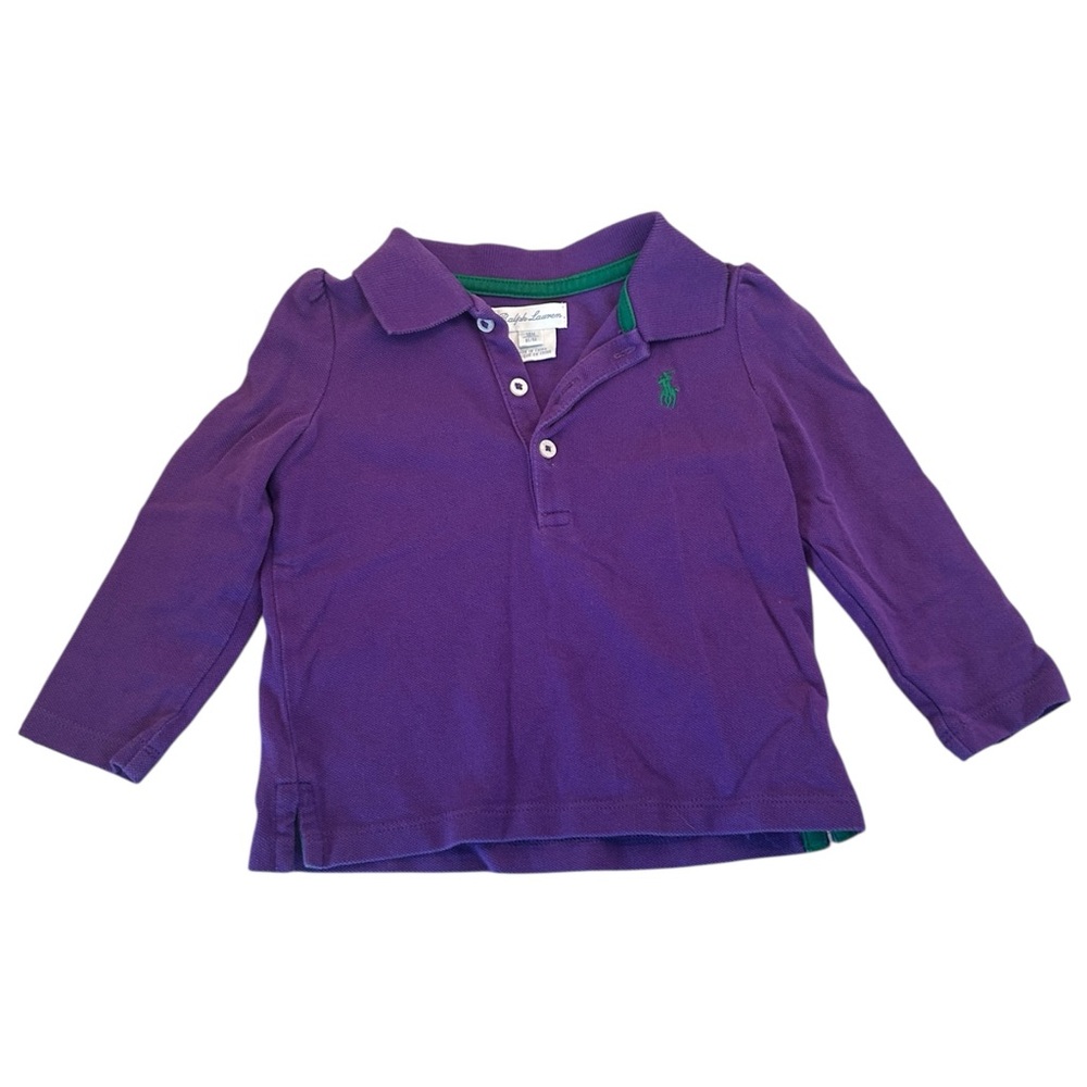 Ralph Lauren Purple Green‎ Logo Polo Long Sleeve Top Size 18 Months